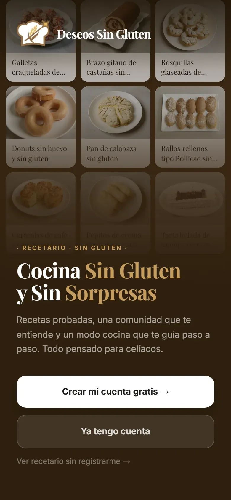 Captura de la web de Deseos Sin Gluten en el móvil